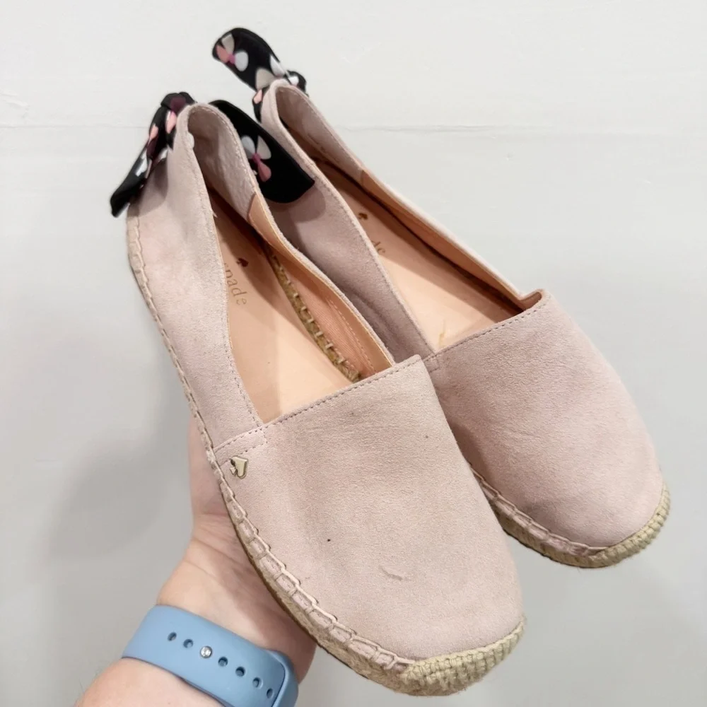 Kate Spade Grayson Espadrille Flats Pink Suede Tie-Back Size 6
